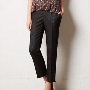 Cartonnier Anthropologie Black Silver Metallic Lou Straight Ankle Pants 12 NWT